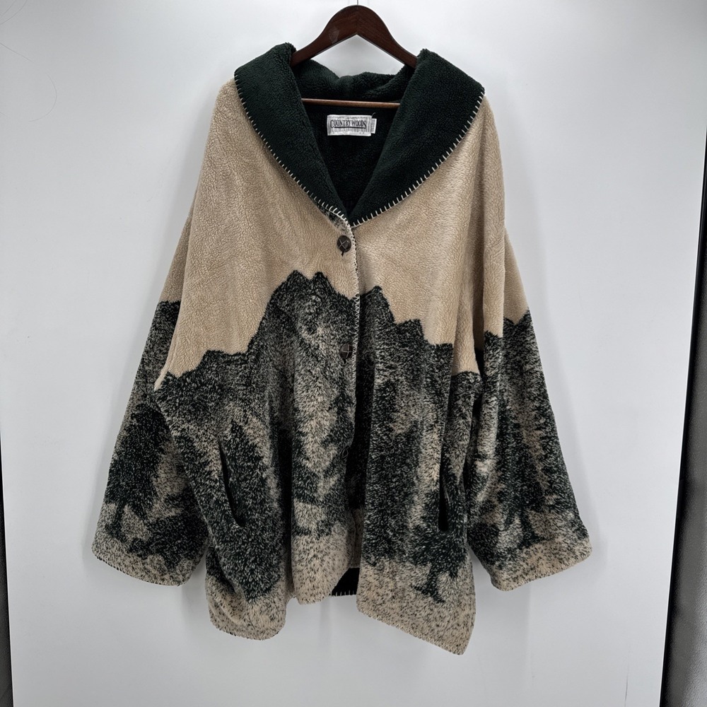 Vintage Country Woods Tapestry Jacket Womens Plus Size Sweater Coat Forest Trees